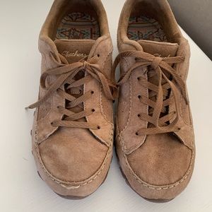 Skecher sneakers. Size 9. Tan suede. Worn once inside.